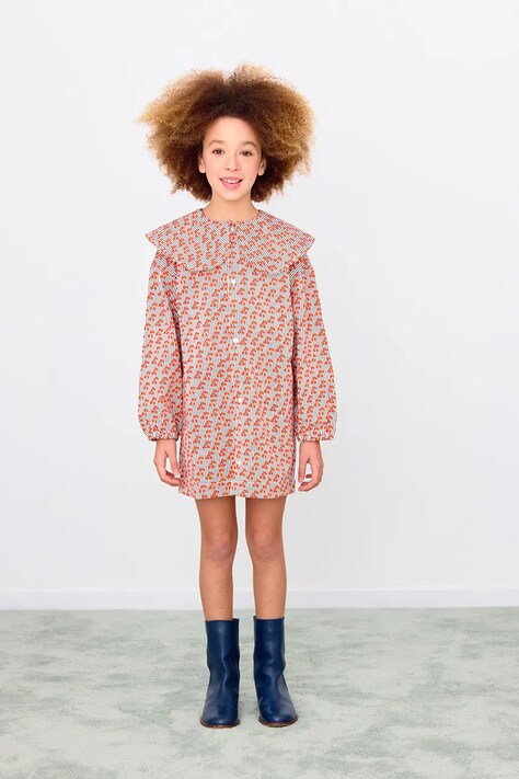 Tinycottons sukienka bawełniana dziecięca CHERRIES WOVEN DRESS kolor różowy mini prosta AW25-474