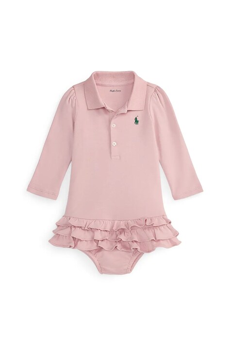 Pamučna haljina za bebe Polo Ralph Lauren boja: ružičasta, mini, ravna, 310978846003