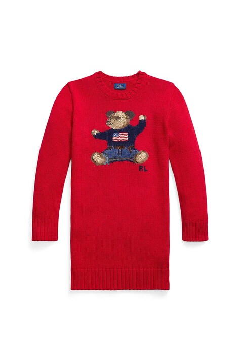Παιδικό βαμβακερό φόρεμα Polo Ralph Lauren χρώμα: κόκκινο, 313978873001