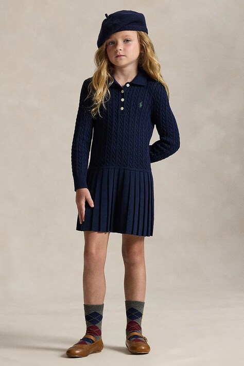 Παιδικό βαμβακερό φόρεμα Polo Ralph Lauren χρώμα: ναυτικό μπλε, 312978841001