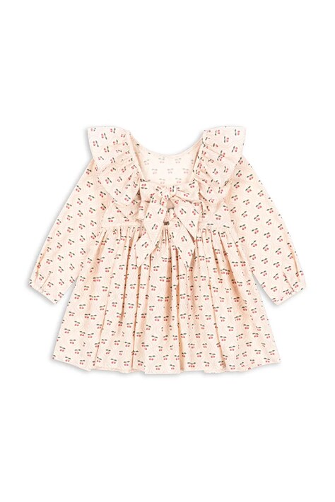 Konges Sløjd rochie din bumbac pentru copii CIANNA LS BOW DRESS GOTS culoarea bej, mini, evazați, KS103755
