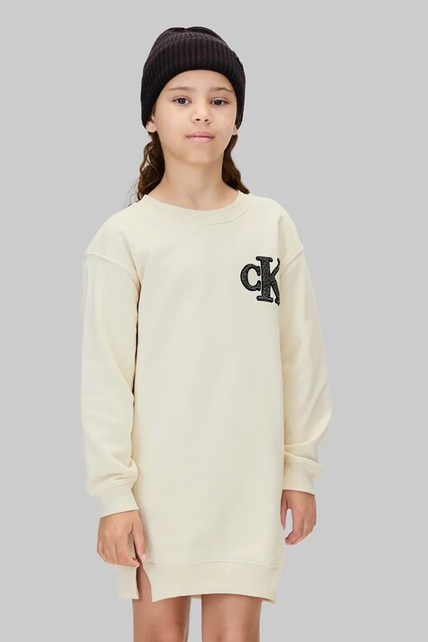 Calvin Klein Jeans sukienka dziecięca kolor beżowy mini oversize IG0IG03009