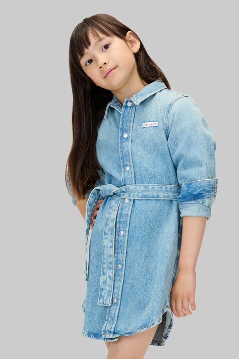 Calvin Klein Jeans sukienka jeansowa dziecięca kolor niebieski mini rozkloszowana IG0IG03011