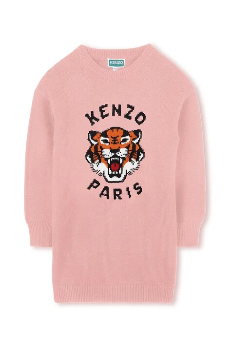 Kenzo Kids sukienka z domieszką wełny dziecięca kolor różowy mini oversize K61356