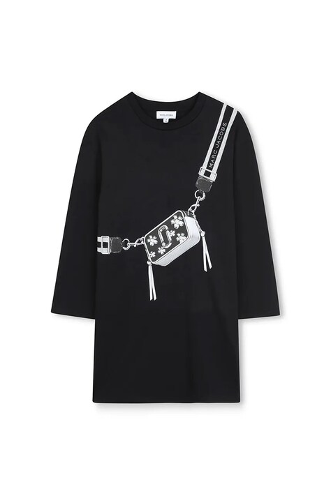 Παιδικό βαμβακερό φόρεμα Marc Jacobs χρώμα: μαύρο, W60598