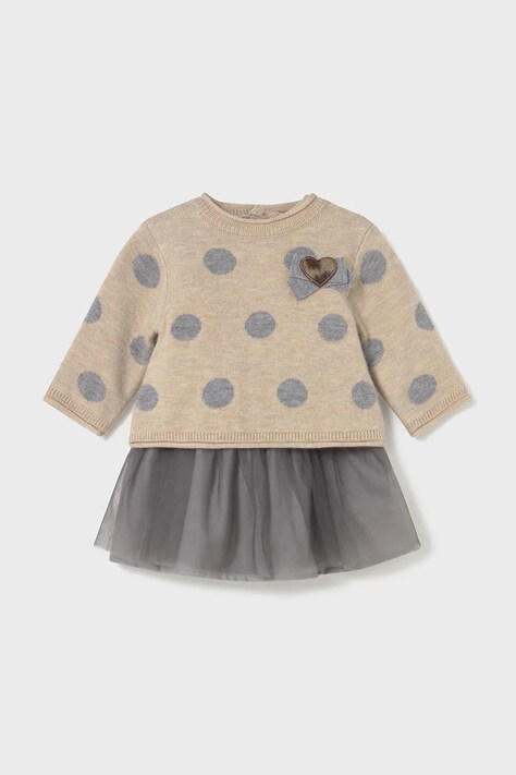 Mayoral Newborn rochie si pulover culoarea bej, mini, evazați, 2808