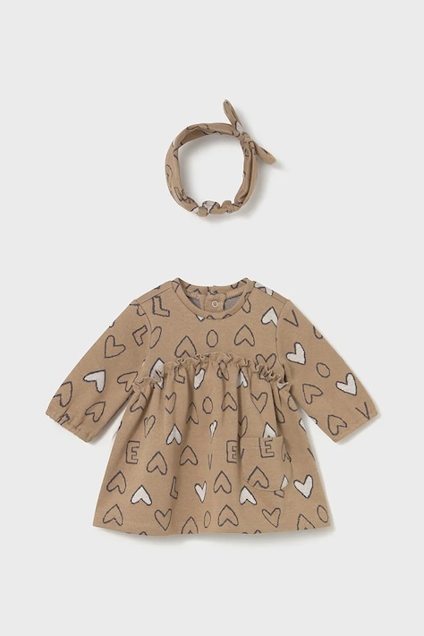 Šaty pre bábätká Mayoral Newborn hnedá farba, mini, áčkový strih, 2825