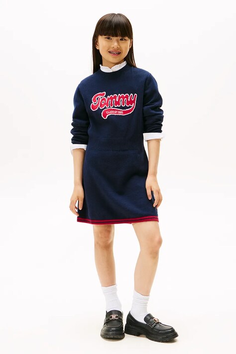 Dječja haljina Tommy Hilfiger boja: tamno plava, mini, širi se prema dolje, KG0KG09020