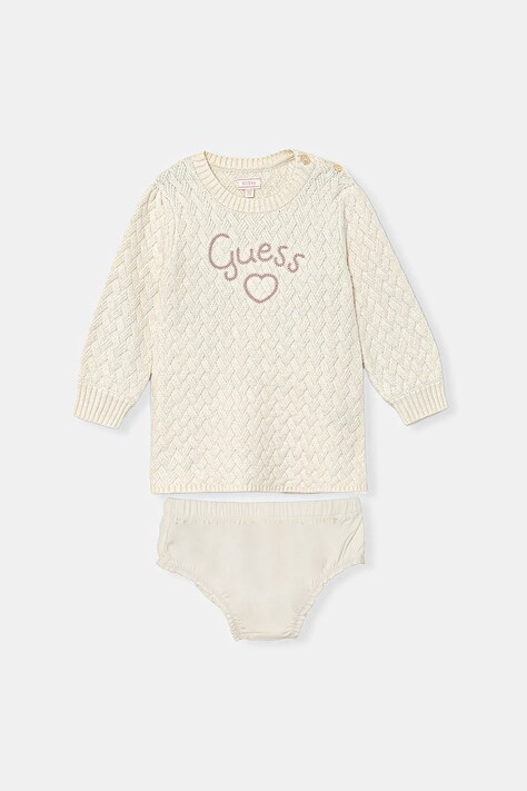 Šaty pre bábätká Guess béžová farba, mini, rovný strih, A5BK10 Z0850