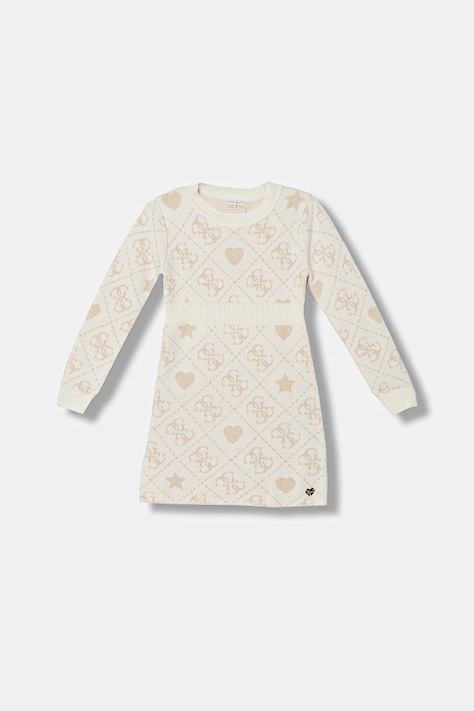 Dievčenské šaty s prímesou vlny Guess béžová farba, mini, priliehavé, K5BK02 Z39N0