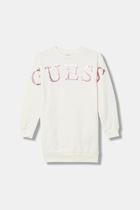 Guess sukienka bawełniana dziecięca kolor beżowy mini prosta K5BK10 KAD74