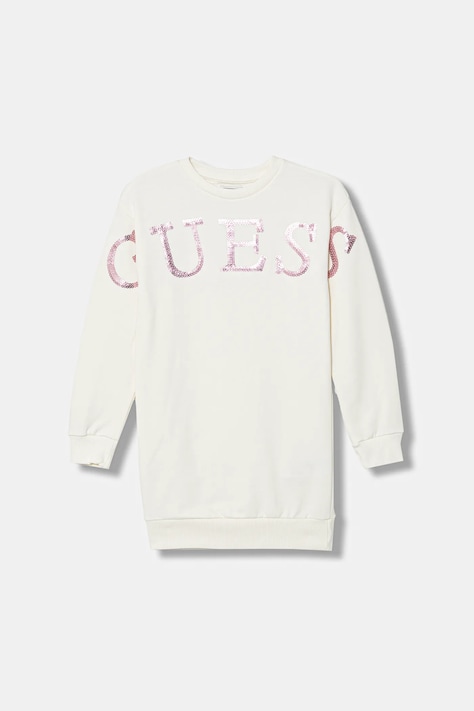 Guess sukienka bawełniana dziecięca kolor beżowy mini prosta K5BK10 KAD74