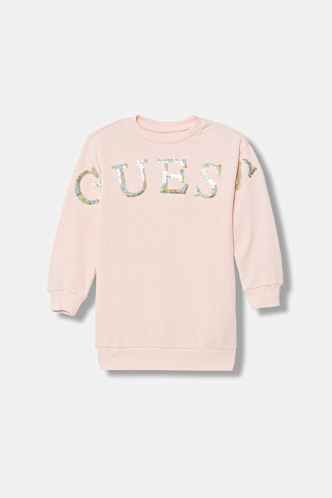 Guess sukienka bawełniana dziecięca kolor różowy mini prosta K5BK10 KAD74