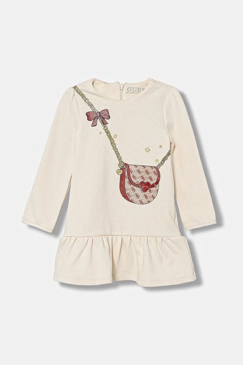 Guess sukienka bawełniana dziecięca kolor beżowy mini rozkloszowana K5BK21 KAD74