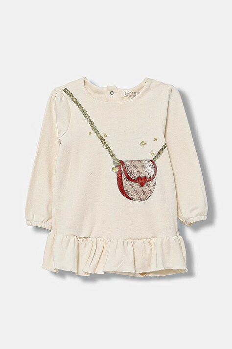Guess sukienka bawełniana niemowlęca kolor beżowy mini rozkloszowana S5BG01 KA6W4