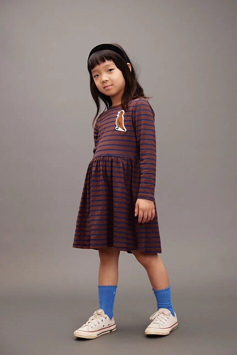 Mini Rodini sukienka dziecięca z bawełną Stripe bird kolor brązowy mini rozkloszowana 25750122