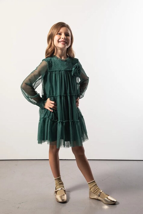 Coccodrillo sukienka dziecięca kolor zielony mini rozkloszowana ELEGANT JUNIOR GIRL