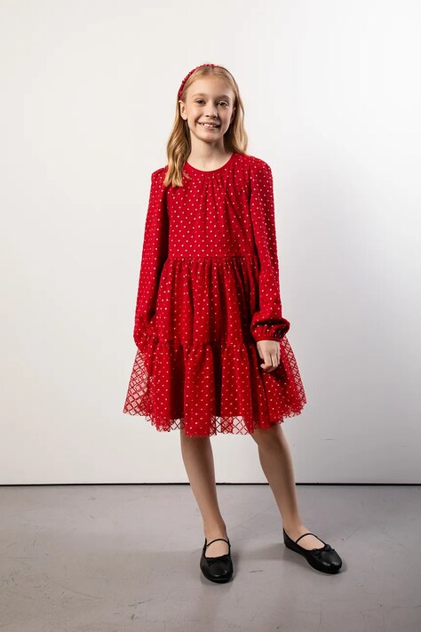 Coccodrillo sukienka dziecięca kolor czerwony mini rozkloszowana ELEGANT JUNIOR GIRL