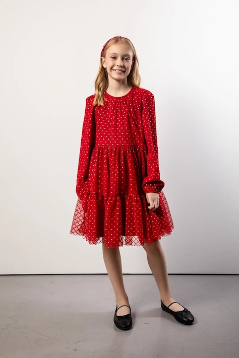 Coccodrillo rochie fete culoarea roșu, mini, evazați, ELEGANT JUNIOR GIRL