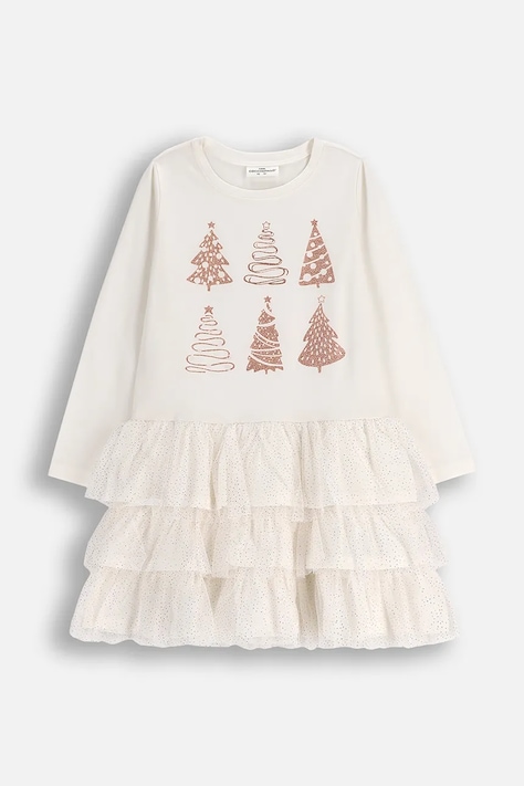 Dětské šaty s bavlnou Coccodrillo béžová barva, mini, MERRY XMAS