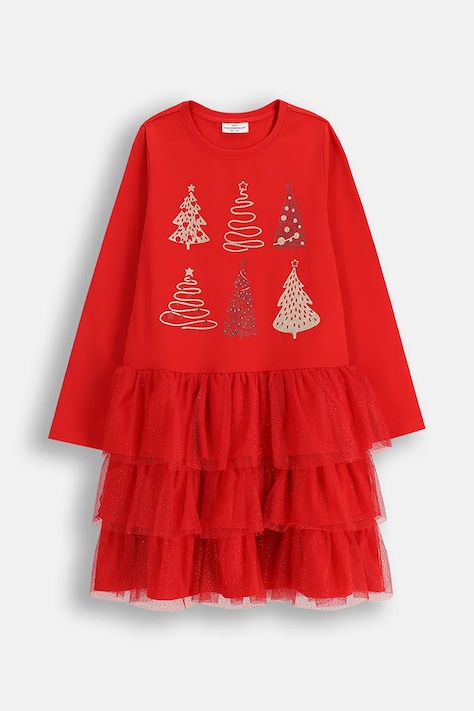 Dětské šaty s bavlnou Coccodrillo červená barva, mini, MERRY XMAS