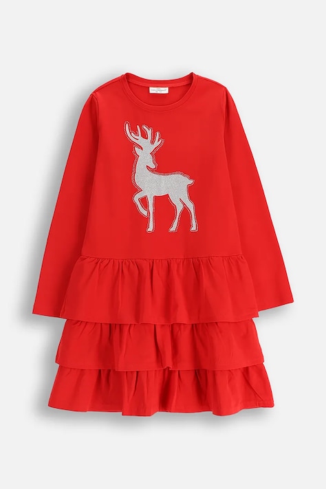 Coccodrillo sukienka z bawełną dziecięca kolor czerwony mini rozkloszowana MERRY XMAS