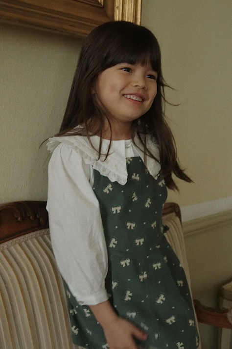 Konges Sløjd rochie din bumbac pentru copii AVERY FRILL OVERALL DRESS GOTS culoarea verde, mini, evazați, KS104200