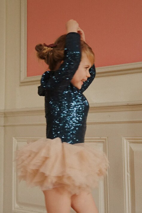 Konges Sløjd sukienka dziecięca BALLERINA GLITTER DRESS kolor granatowy mini dopasowana KS104208