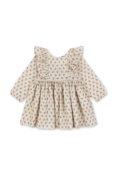 Konges Sløjd sukienka bawełniana dziecięca CIANNA LS BOW DRESS GOTS kolor beżowy mini rozkloszowana KS104262