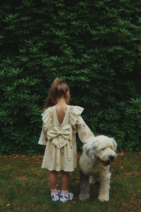 Konges Sløjd sukienka dziecięca ELIN BOW DRESS GOTS kolor beżowy maxi rozkloszowana KS105176