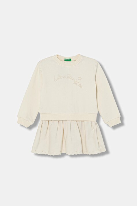 United Colors of Benetton sukienka dziecięca kolor beżowy midi oversize 345ZGV02L