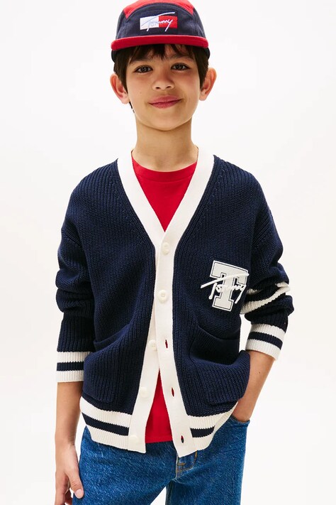 Детский хлопковый кардиган Tommy Hilfiger цвет синий KB0KB09757