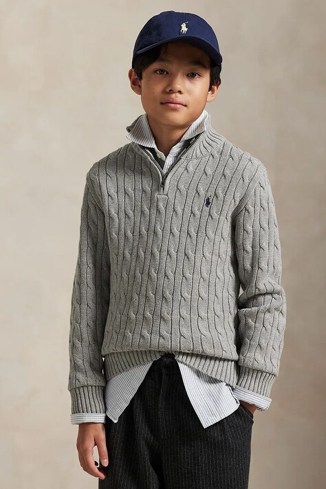 Bombažen pulover Polo Ralph Lauren siva barva, 323868894010