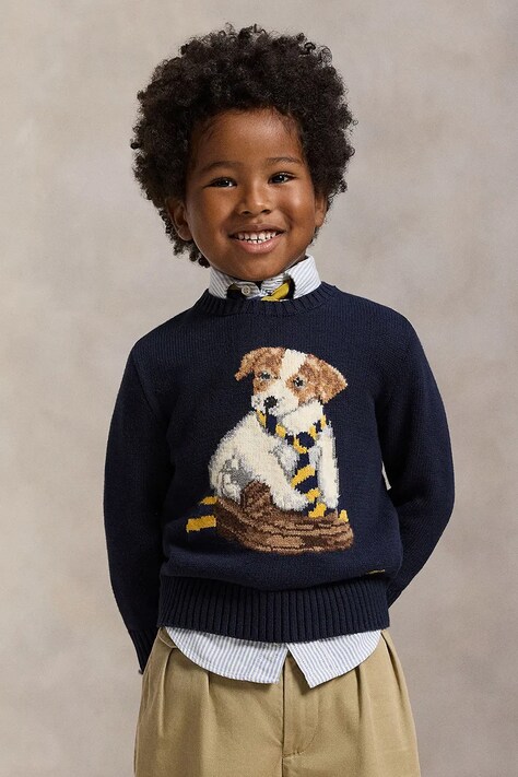 Παιδικό βαμβακερό πουλόβερ Polo Ralph Lauren χρώμα: ναυτικό μπλε, 322978392001