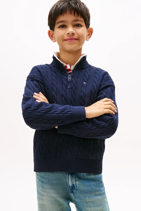 Dětský bavlněný svetr Tommy Hilfiger tmavomodrá barva, KB0KB09971