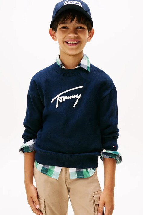 Дитячий бавовняний светр Tommy Hilfiger колір синій легкий KB0KB09974
