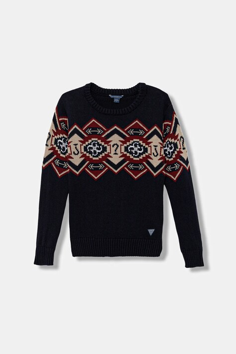 Guess sweter bawełniany dziecięcy kolor granatowy ciepły L5BR05 Z2NN0