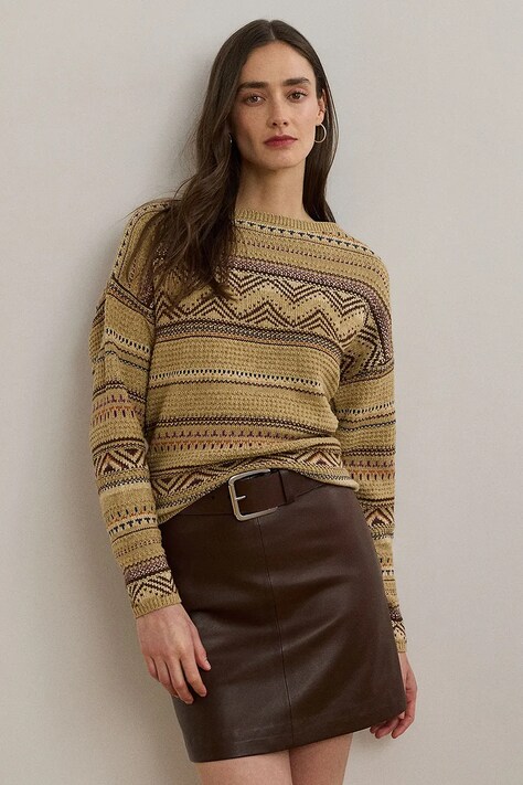 Lauren Ralph Lauren sweter z domieszką lnu damski kolor beżowy 200971322