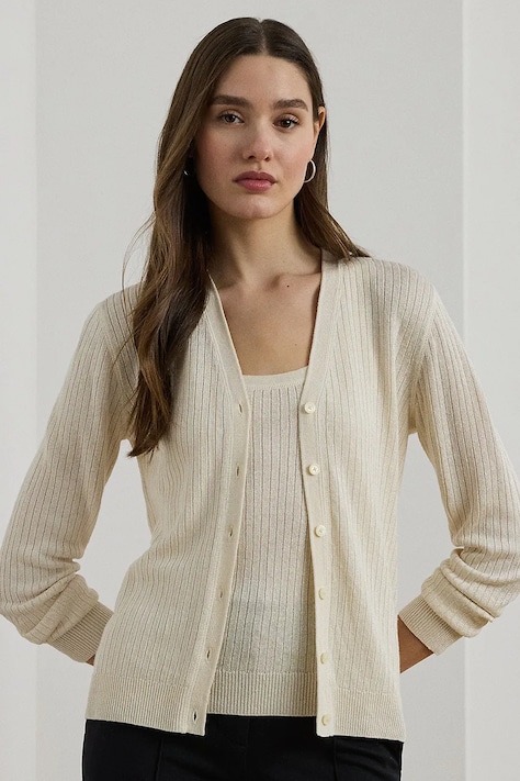 Lauren Ralph Lauren kardigan lniany damski kolor beżowy lekki 200971350