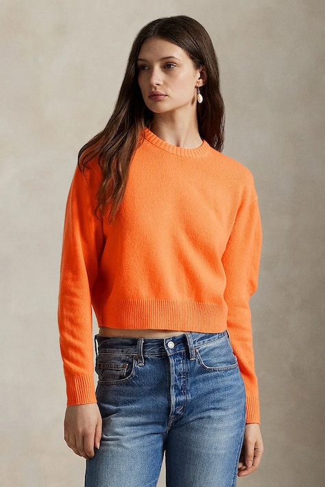 Polo Ralph Lauren sweter z wełną damski kolor pomarańczowy 211914515