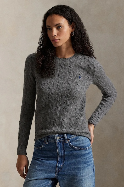 Polo Ralph Lauren Sweter damski z dodatkiem kaszmiru szary 211971865