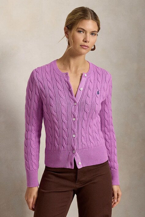 Polo Ralph Lauren kardigan damski bawełniany fioletowy 211971868