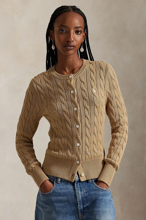 Polo Ralph Lauren kardigan bawełniany damski kolor brązowy 211971868