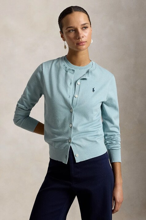 Polo Ralph Lauren kardigan damski z bawełną turkusowy 211971871