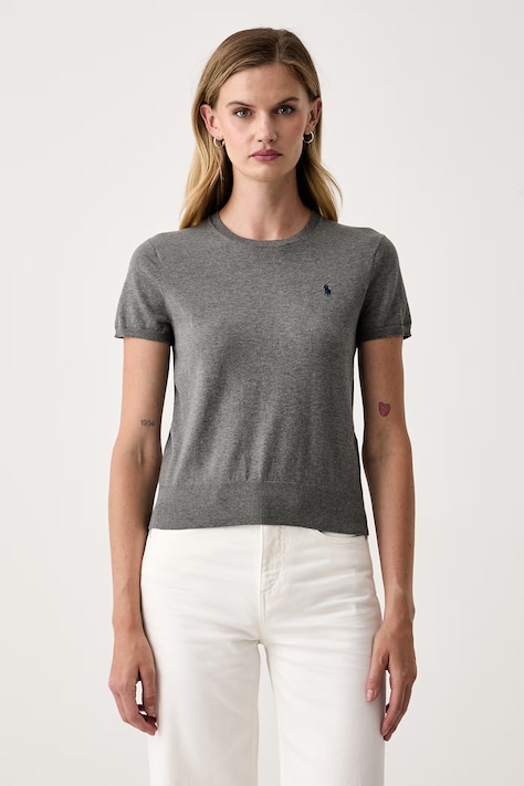 Polo Ralph Lauren Πουλόβερ με κοντό μανίκι Γυναικείο με βαμβάκι γκρί 211971872