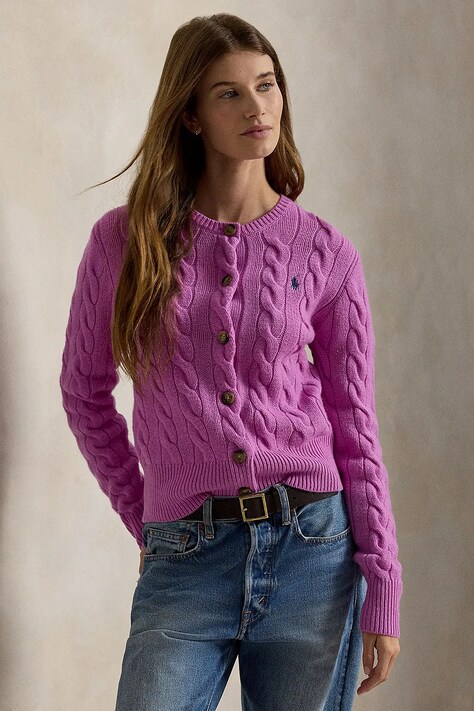 Polo Ralph Lauren kardigan wełniany damski fioletowy 211972104