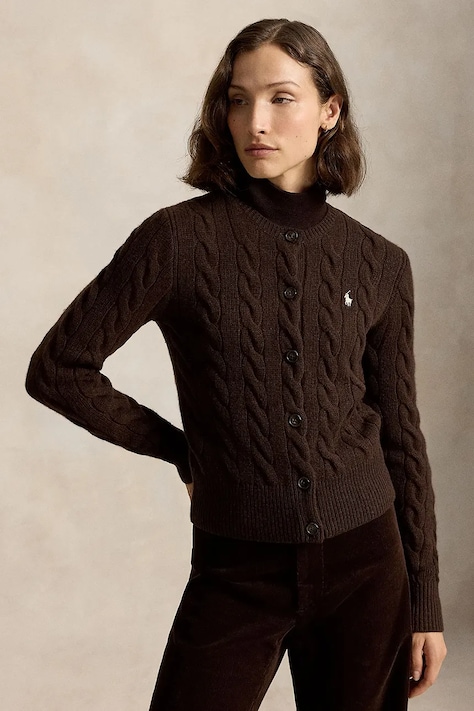 Polo Ralph Lauren Kardigan damski wełniany brązowy 211972104