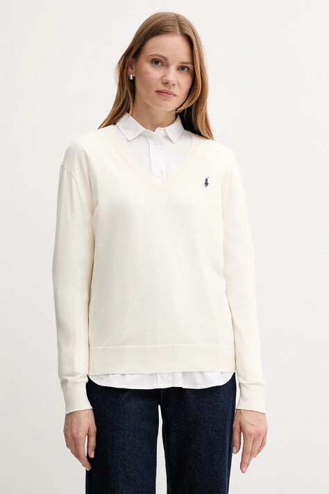 Хлопковый свитер Polo Ralph Lauren цвет бежевый лёгкий 211972105