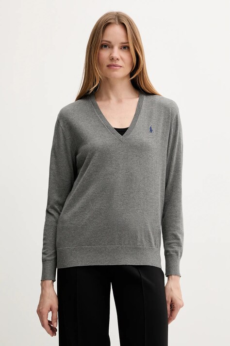 Хлопковый свитер Polo Ralph Lauren цвет серый лёгкий 211972105