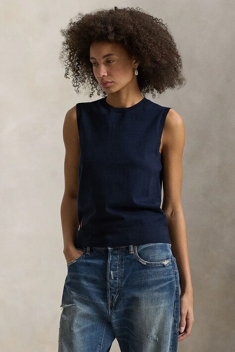 Polo Ralph Lauren kamizelka damska z bawełną granatowa 211972111